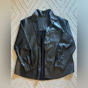 Black Faux Leather Button-Up jacket